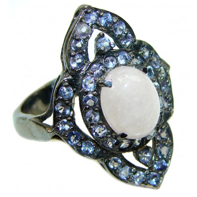 5.2 carat Rose Quartz black rhodium over .925 Sterling Silver brilliantly handcrafted ring s. 8 1/2