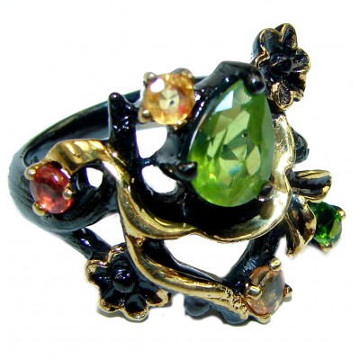 Spectacular Authentic Peridot black rhodium over .925 Sterling Silver handmade Ring size 8