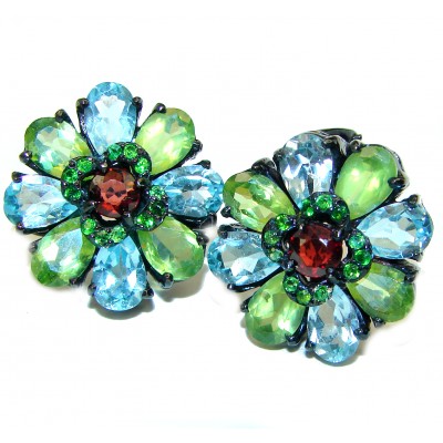 Floral Design Ruby black rhodium over .925 Sterling Silver .925 Sterling Silver handcrafted earrings