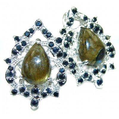 Perfect Labradorite Sapphire .925 Sterling Silver handmade earrings