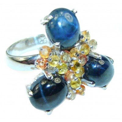 Blue Treasure 10.5 carat authentic Star Sapphire .925 Sterling Silver Statement Ring size 8