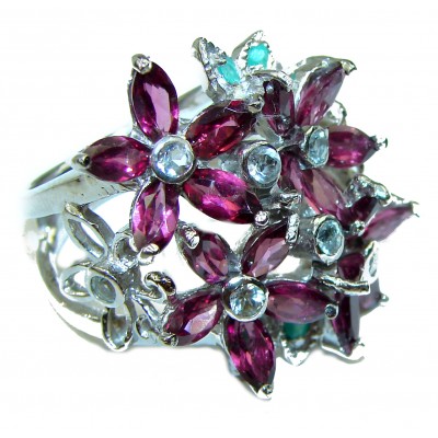 Stuning Red Flowers authentic Garnet .925 Sterling Silver Ring size 8