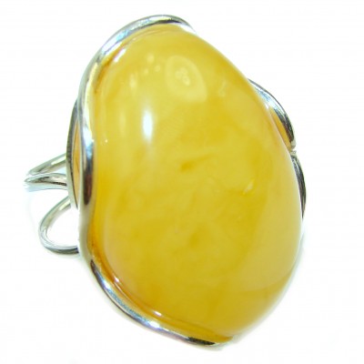 Huge Butterscotch Amber .925 Sterling Silver handcrafted Ring s. 7 adjustable