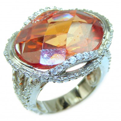Golden Rose Authentic Golden Topaz .925 Sterling Silver handcrafted Large ring; s. 7 1/4