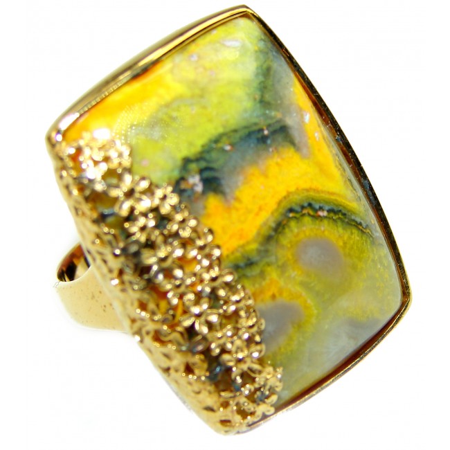 Vivid Beauty Yellow Bumble Bee 14K Gold over .925 Jasper Sterling Silver ring s. 7