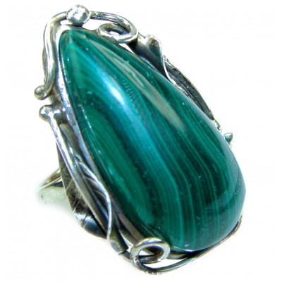 Large Green Beauty Malachite .925 Sterling Silver handcrafted ring size 7 adjustable