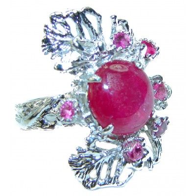 Incredible unique Ruby .925 Sterling Silver handcrafted Cocktail Ring size 8 1/4