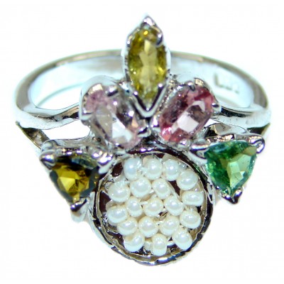 Natural Watermelon Tourmaline .925 Sterling Silver handcrafted ring; s. 7