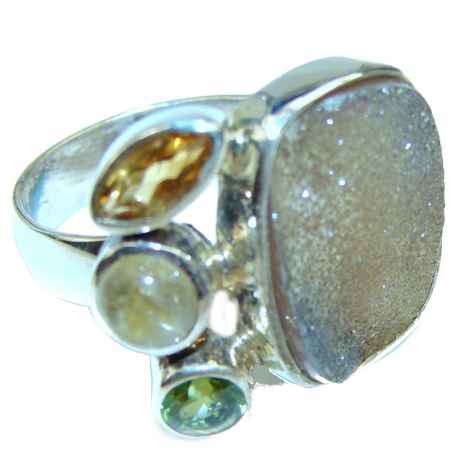 Amazing Crystal Druzy Sterling Silver Ring s. 8 adjustable