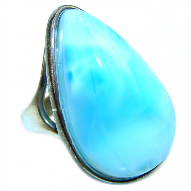 24.4 carat Larimar .925 Sterling Silver handcrafted Ring s. 8 1/4