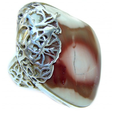 Genuine Imperial Jasper .925 Sterling Silver handcrafted ring s. 8 adjustable