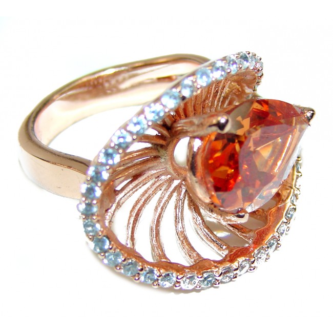 Golden Rose Authentic Golden Topaz Rose Gold over .925 Sterling Silver handcrafted Large ring; s. 6