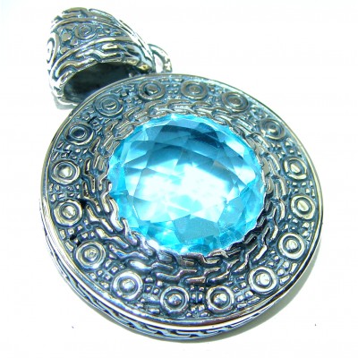 Genuine Swiss Blue Topaz .925 Sterling Silver handmade pendant