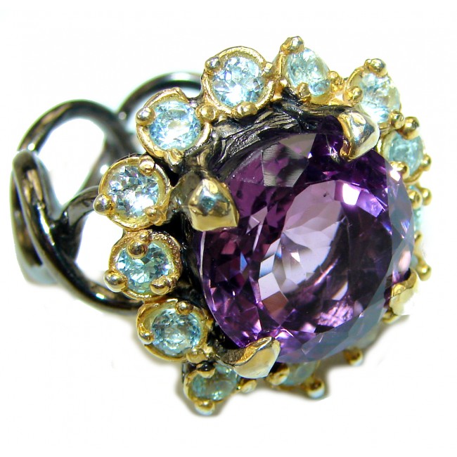 Spectacular genuine Amethyst black rhodium over.925 Sterling Silver Handcrafted Ring size 8