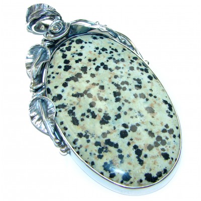 Large 51.8 grams Dalmatian Jasper .925 Sterling Silver pendant