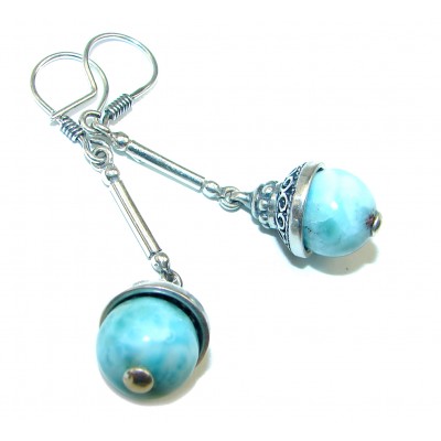 Precious Blue Larimar .925 Sterling Silver handmade stud earrings