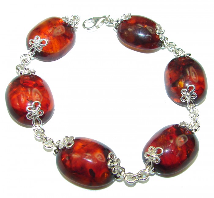 HUGE Beautiful Amber .925 Sterling Silver handcrafted Bracelet