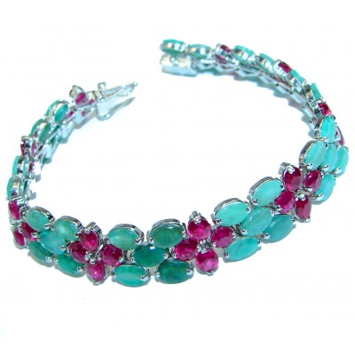 Luxury Authentic Kashmir Ruby Emerald .925 Sterling Silver handmade Bracelet