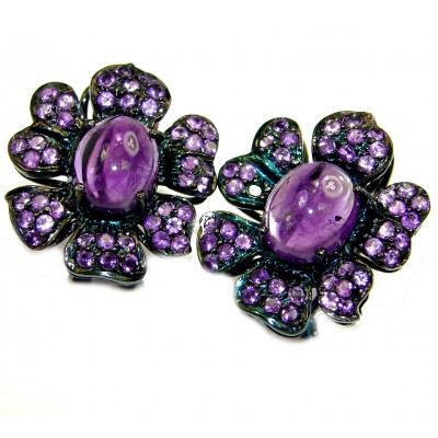 Authentic Amethyst black rhodium over .925 Sterling Silver earrings