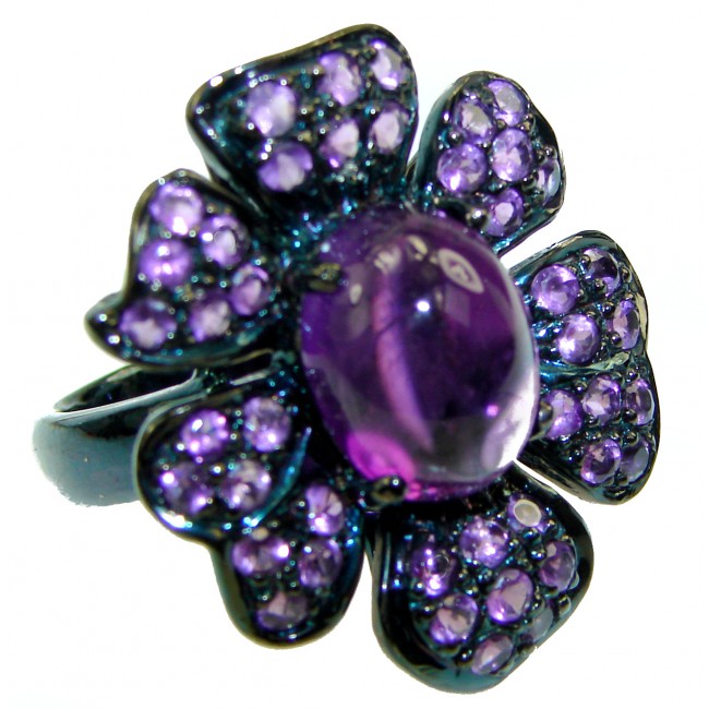 Spectacular genuine Amethyst black rhodium over .925 Sterling Silver Handcrafted Ring size 7 1/2