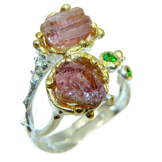 Authentic Rough Ruby over 2 tones .925 Sterling Silver Ring size 7 3/4