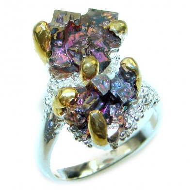 Natural Bismuth Crystal 14K Gold over .925 Sterling Silver handmade Ring size 9 1/2