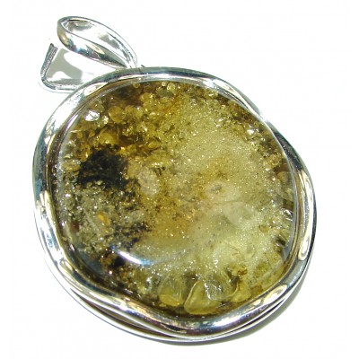 Natural Green Baltic Amber .925 Sterling Silver handmade Pendant
