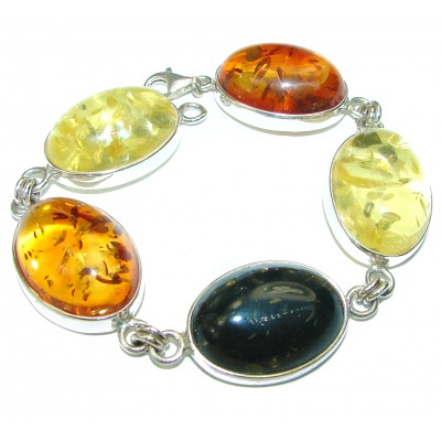 Multi-colored Beautiful Amber .925 Sterling Silver handcrafted Bracelet