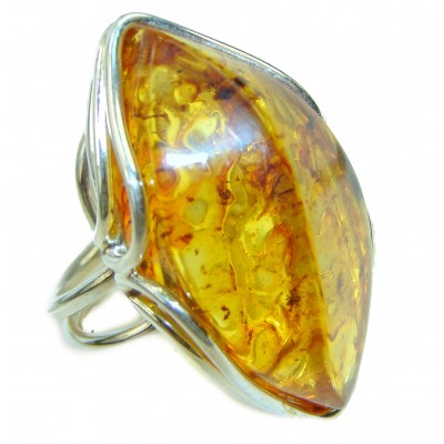 Large Authentic Baltic Amber .925 Sterling Silver handcrafted ring; s. 8 1/4