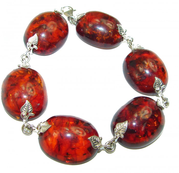 HUGE Beautiful Amber .925 Sterling Silver handcrafted Bracelet
