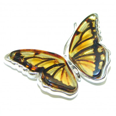Amazing Butterfly Natural Golden Amber .925 Sterling Silver handmade Pendant