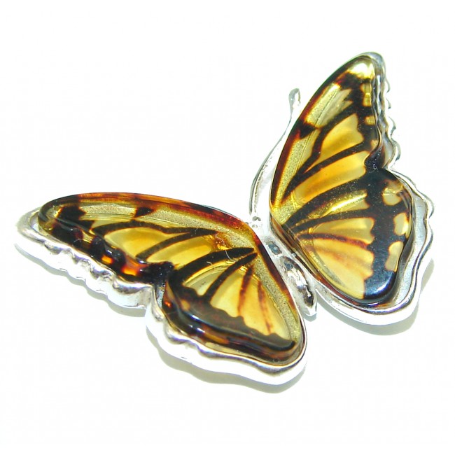 Amazing Butterfly Natural Golden Amber .925 Sterling Silver handmade Pendant