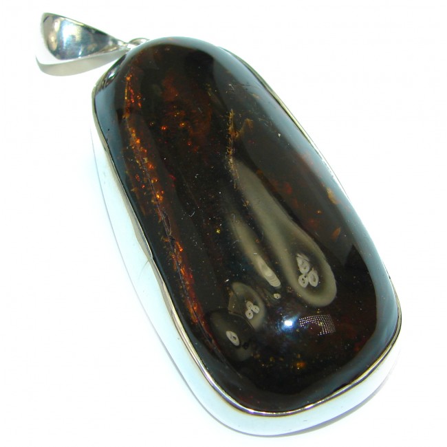 Huge 26.5 grams Natural Baltic Amber .925 Sterling Silver handmade Pendant