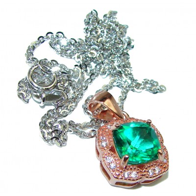 Authentic Green Topaz 2 tones .925 Sterling Silver handmade necklace