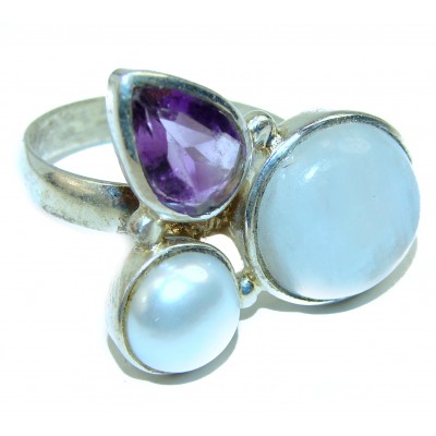 African Moonstone .925 Sterling Silver handmade ring s. 11