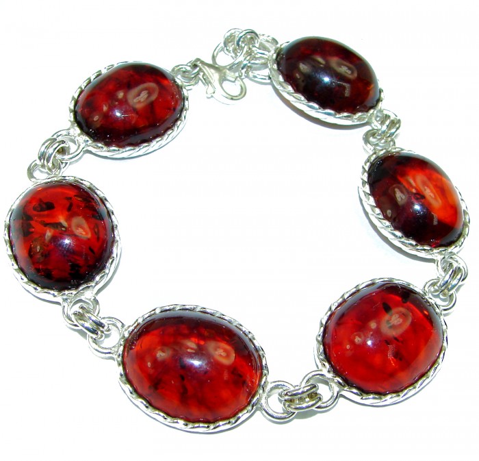 Cognac Color Beautiful Amber .925 Sterling Silver handcrafted Bracelet