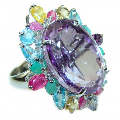 An exuberantly Large genuine Pink Amethyst .925 Sterling Silver handmade Cocktail Ring s. 9