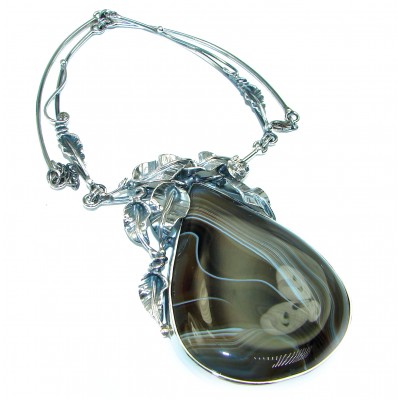 Oversized Master Piece genuine Botswana Agate .925 Sterling Silver handcrafted necklace