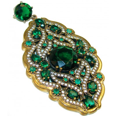 Precious created Emerald .925 Sterling Silver handmade Pendant