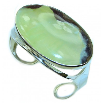 Royalty Huge authentic Prehnite .925 Sterling Silver handcrafted Bracelet cuff