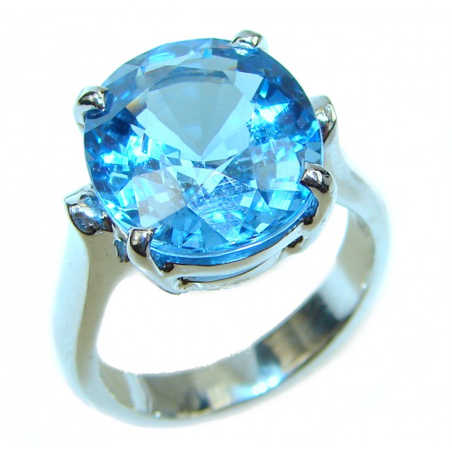 Authentic Swiss Blue Topaz .925 Sterling Silver handmade Ring size 6 3/4