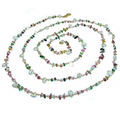 Long 44 inches genuine Brazilian Tourmaline 14 Gold over .925 Sterling Silver handcrafted Necklace