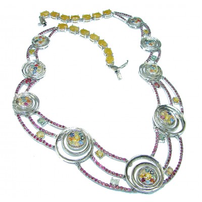 Forget-Me-Not Natural multicolor Sapphire .925 Sterling Silver handmade Necklace