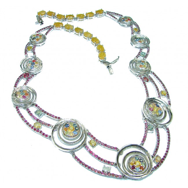 Forget-Me-Not Natural multicolor Sapphire .925 Sterling Silver handmade Necklace