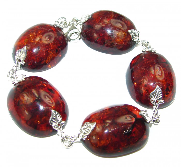 Cognac Color Beautiful Amber .925 Sterling Silver handcrafted Bracelet