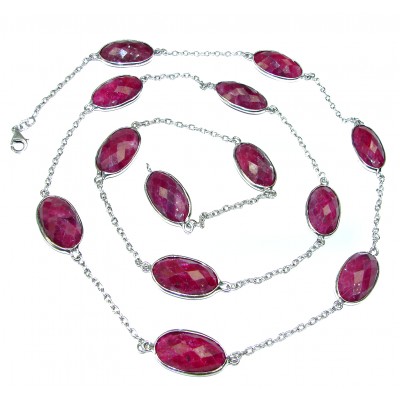 34 inches Genuine Ruby Stones .925 Sterling Silver handcrafted Station Necklace