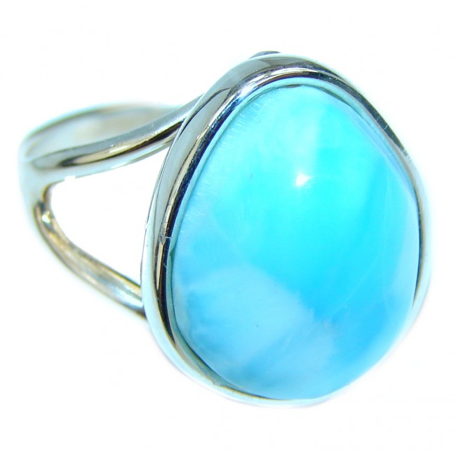 Precious Blue Larimar .925 Sterling Silver handmade ring size 10