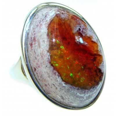 Rare Mexican Opal .925 Sterling Silver handcrafted Ring size 7 3/4