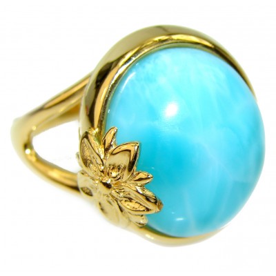 Precious Blue Larimar 14K Gold over .925 Sterling Silver handmade ring size 9 1/4