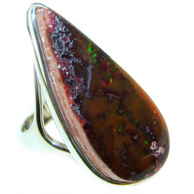Rare Mexican Opal .925 Sterling Silver handcrafted Ring size 8 1/2